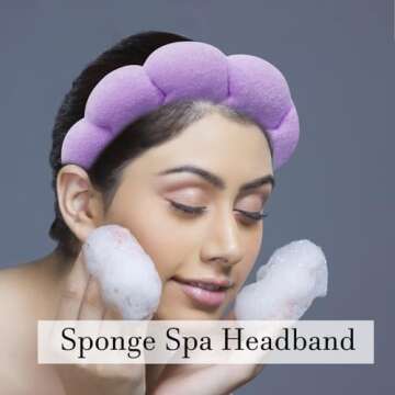 Skincare Headband for Washing Face, Spa Makeup Headbands for Women Girls Wash Face or Facial, Thick Hair Cute Puffy Sponge Bubble Hairband Yoga Sports Shower Head Band Headwear (Purple)