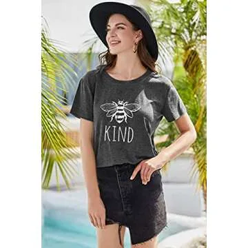 Bee Kind T Shirts Women Funny Inspirational Teacher Fall Tees Tops Cute Graphic Blessed Shirt Blouse (XL, Gray)
