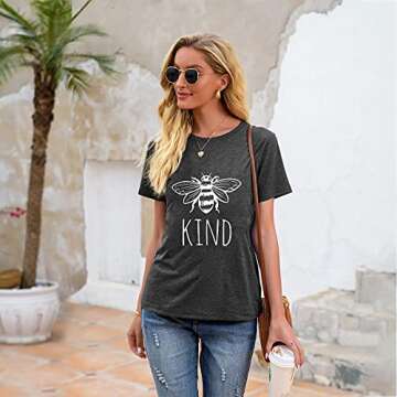 Bee Kind T Shirts Women Funny Inspirational Teacher Fall Tees Tops Cute Graphic Blessed Shirt Blouse (XL, Gray)
