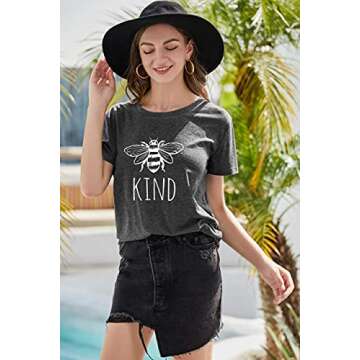 Bee Kind T Shirts Women Funny Inspirational Teacher Fall Tees Tops Cute Graphic Blessed Shirt Blouse (XL, Gray)