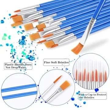 60 Pcs Paint Brushes,Round Flat Small Brush Bulk for Detail Painting