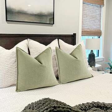 ZWJD Sage Green Pillow Covers 16x16 Set of 2 Chenille Throw Pillow Covers with Elegant Design Soft and Luxurious Decorative Throw Pillows for Couch, Bed, and Home Decor