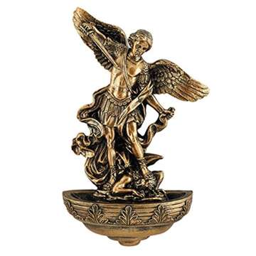 Saint Michael The Archangel Resin Holy Water Font - 9 Inch Classic Design
