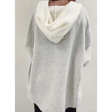 SHEWIN Womens Oversized Sweatshirt Hoodies Casual Long Sleeve Solid Button Down Hooded Jackets for Women Casual Fall Outfits with Pockets,(US 12-14) L,Gray