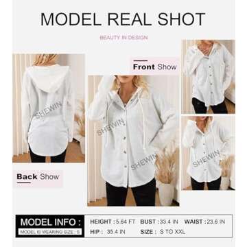 SHEWIN Womens Oversized Sweatshirt Hoodies Casual Long Sleeve Solid Button Down Hooded Jackets for Women Casual Fall Outfits with Pockets,(US 12-14) L,Gray