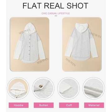 SHEWIN Womens Oversized Sweatshirt Hoodies Casual Long Sleeve Solid Button Down Hooded Jackets for Women Casual Fall Outfits with Pockets,(US 12-14) L,Gray