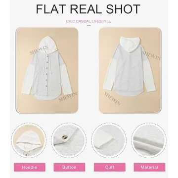 SHEWIN Womens Oversized Sweatshirt Hoodies Casual Long Sleeve Solid Button Down Hooded Jackets for Women Casual Fall Outfits with Pockets,(US 12-14) L,Gray