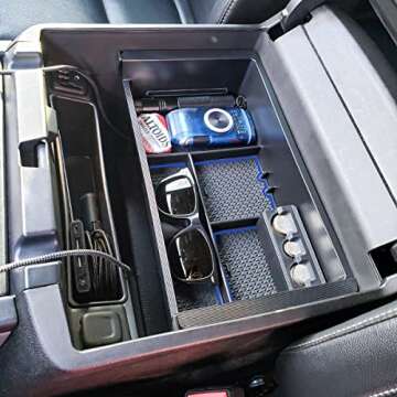 EDBETOS Console Organizer Compatible with 2014-2018 Chevy Silverado/GMC Sierra 1500 and 2015-2019 Silverado/Sierra 2500HD/3500HD Accessories Compartment Insert Tray - Full Console w/Bucket Seats ONLY