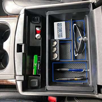 EDBETOS Console Organizer Compatible with 2014-2018 Chevy Silverado/GMC Sierra 1500 and 2015-2019 Silverado/Sierra 2500HD/3500HD Accessories Compartment Insert Tray - Full Console w/Bucket Seats ONLY