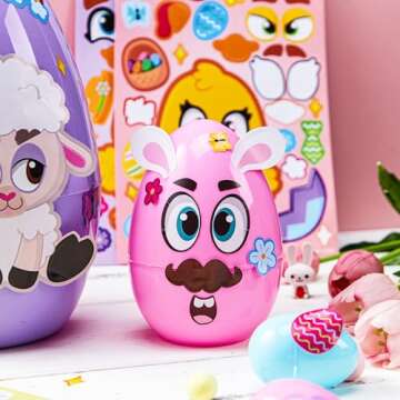 JOYIN 24 PCS Easter Match Make a Face Stickers with Easter Egg Themed Chick Bunny Sheep Egg Pattern, Stickers for Kids, Decorations for Water Bottle, Basket Stuffers, Classroom Gifts
