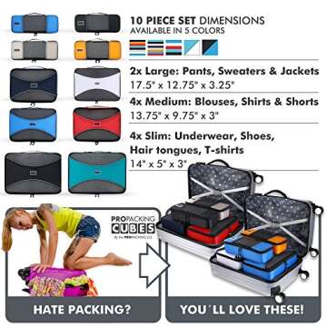 PRO Packing Cubes for Travel | 10 Piece Luggage Organizer Set | Premium Quality Travel Cubes for Pac...