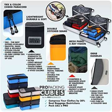 PRO Packing Cubes for Travel | 10 Piece Luggage Organizer Set | Premium Quality Travel Cubes for Packing Suitcase, Carry-on, Bags and Backpack - Mixed Colors