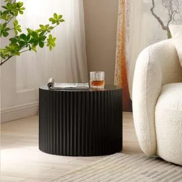 JUSTONE Set of 2 Nesting Coffee Table,Black Coffee Table,Modern Drum Side Table End Table for Living Room,Apartment, 23.62"*23.62"*15.75"H (Black-Round)