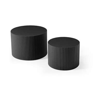 JUSTONE Set of 2 Nesting Coffee Table,Black Coffee Table,Modern Drum Side Table End Table for Living Room,Apartment, 23.62"*23.62"*15.75"H (Black-Round)