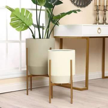 Luxenhome Modern Plant Pots, Set of 2 Planters for Indoor Plants, Large Round Planters with Gold Metal Stand, Decorative Flower Pots for Living Room, Office, Garden or Balcony, 10.63 & 13 Inch