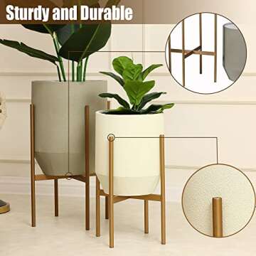 Luxenhome Modern Plant Pots, Set of 2 Planters for Indoor Plants, Large Round Planters with Gold Metal Stand, Decorative Flower Pots for Living Room, Office, Garden or Balcony, 10.63 & 13 Inch