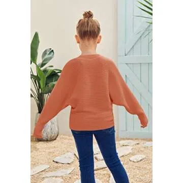 Mafulus Girl's Oversized Crewneck Fall Sweaters Kids Batwing Long Sleeve Slouchy Chunky Cute Pullover Jumper Shirts 5-14T Coral