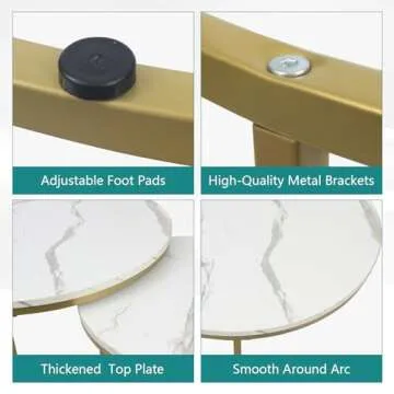 Smuxee White Nesting Coffee Table Set of 2, 27.6" Round Coffee Table Wooden Marble Pattern with Adjustable Non-Slip Feet, Industrial End Table for Living Room Bedroom Balcony