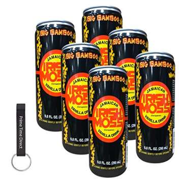 Big Bamboo Irish Moss Vanilla Jamaican Energy Drink 9.8 oz (6 Pack) Bundle with PrimeTime Direct Keychain Bottle Opener in a PTD Sealed Box