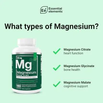 Essential Elements Magnesium & Zinc with Vitamin D3 for Sleep Immune & Bone Support - Magnesium Glycinate, Malate, Citrate 200mg - Triple Magnesium Supplement for Women and Men - 3 Month Supply