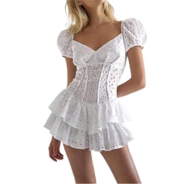 Sweetheart Neck Mini Dress Puff Sleeves High Waist Elegance