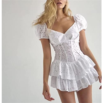 Sweetheart Neck Mini Dress Puff Sleeves High Waist Elegance