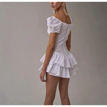 Sweetheart Neck Mini Dress Puff Sleeves High Waist Elegance