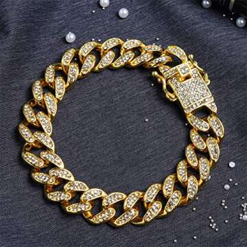 Wealthmao 13mm Cuban Link Chain for Mens Women Heavy Strong Necklaces Chains Iced Out Miami Curb Chain Bling Bling Hip Hop Necklace Chain 18K Gold Plated Rhinestone CZ Clasp Jewelry Choker Chain 18"