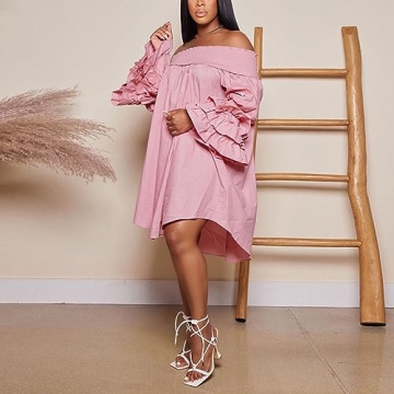 WOKANSE Sexy Ruffle Off Shoulder Midi Dress for Women