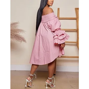 WOKANSE Sexy Ruffle Off Shoulder Midi Dress for Women