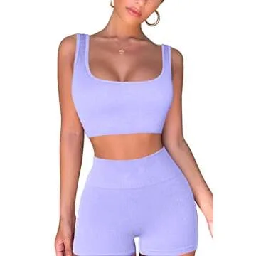 QINSEN Women's Ribbed Crop Tank & High Waist Shorts Set