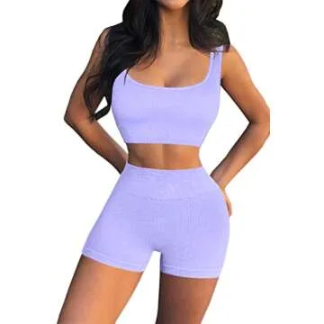QINSEN Women's Ribbed Crop Tank & High Waist Shorts Set