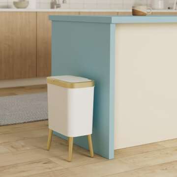 Trash Can with Lid, Plastic Garbage Can with Push Button, Narrow Modern Waste Basket for Kitchen, Sl...
