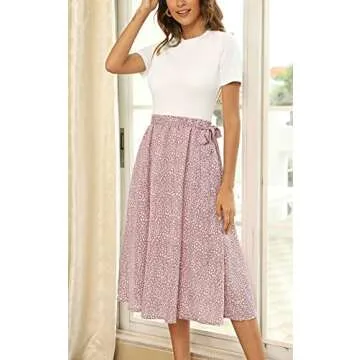 Zattcas Modest Dresses for Women Teacher Dresses Summer Work Dress White Mauve L