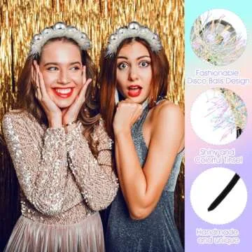 Vintage Disco Ball Headband, 70s Disco Costume Accessory - 20mm/0.8inch Disco Birthday Party Decor for Women Girls