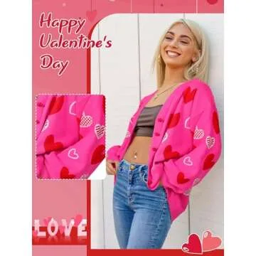 Twistover Heart Sweater Sequins Embroidery Love Heart Cardigan Sweater Knit Lightweight Cardigan Sweaters(Medium,Hot Pink Heart)