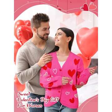 Twistover Heart Sweater Sequins Embroidery Love Heart Cardigan Sweater Knit Lightweight Cardigan Sweaters(Medium,Hot Pink Heart)