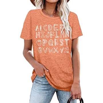 Teacher Shirt Women Teaching Tshirt Alphabet Graphic Tee Tops for Educators