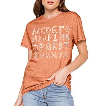 Teacher Shirt Women - Fun Alphabet Graphic Tee Tops