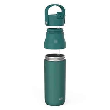 Zak Designs Harmony Water Bottle for Travel or At Home, 32oz Recycled Stainless Steel is Leak-Proof When Closed and Vacuum Insulated with Straw Lid and Carry Handle (Emerald Green)