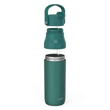 Zak Designs Harmony Water Bottle for Travel or At Home, 32oz Recycled Stainless Steel is Leak-Proof When Closed and Vacuum Insulated with Straw Lid and Carry Handle (Emerald Green)