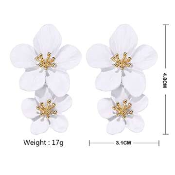 ANDPAI Unique Handmade Bohemian Large Matte Double Yellow Flower Dangle Drop Earrings White Metal fl...