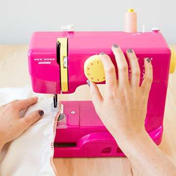Janome Fastlane Fuschia Basic, Easy-to-Use, 10-Stitch Portable, Compact Sewing Machine with Free Arm only 5 pounds, Fuschia