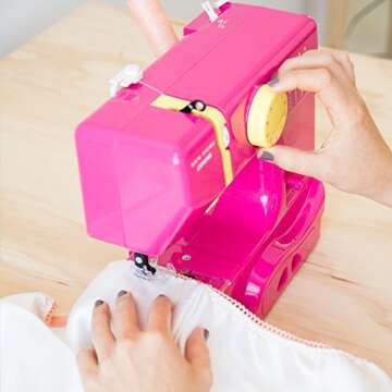 Janome Fastlane Fuschia Basic, Easy-to-Use, 10-Stitch Portable, Compact Sewing Machine with Free Arm only 5 pounds, Fuschia