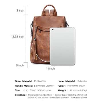 Telena Backpack Purse for Women, PU Leather Anti Theft Travel Purse Shoulder Bags with Tassel Brown