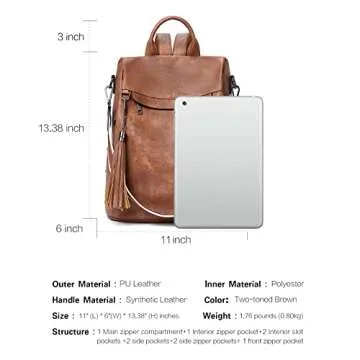 Telena Backpack Purse for Women, PU Leather Anti Theft Travel Purse Shoulder Bags with Tassel Brown