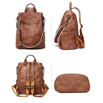 Telena Backpack Purse for Women, PU Leather Anti Theft Travel Purse Shoulder Bags with Tassel Brown