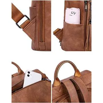 Telena Backpack Purse for Women, PU Leather Anti Theft Travel Purse Shoulder Bags with Tassel Brown