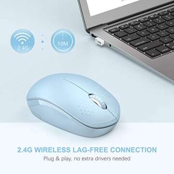 Wireless Mouse, 2.4G Noiseless Mouse with USB Receiver - seenda Portable Computer Mice for PC, Tablet, Laptop with Windows System (Light Blue)