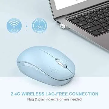 Wireless Mouse, 2.4G Noiseless Mouse with USB Receiver - seenda Portable Computer Mice for PC, Tablet, Laptop with Windows System (Light Blue)